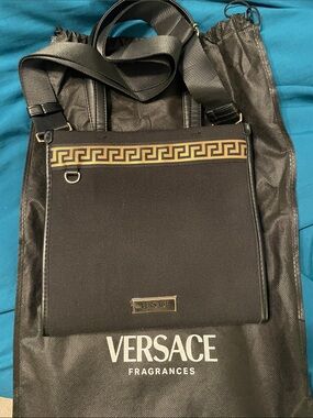 Versace Black and Gold Messenger Crossbody Bag